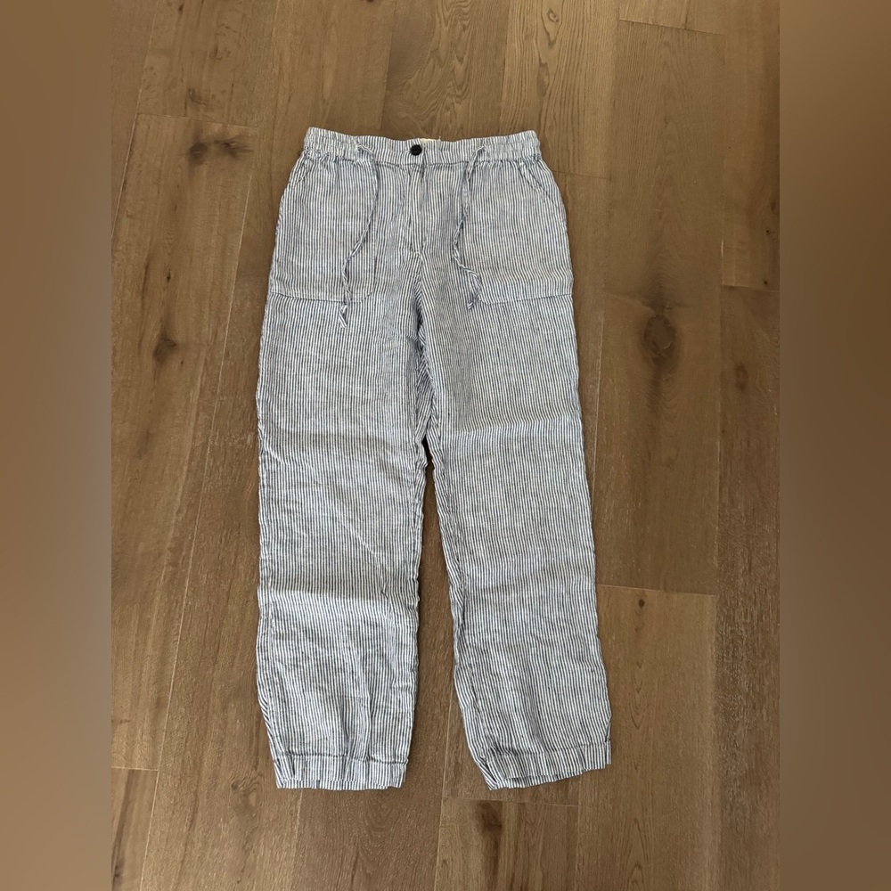 Monoprix Premium Blue Striped Linen Pants